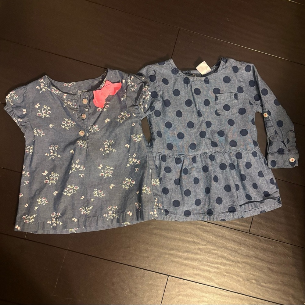 Carters chambray long sleeve polka dot & short sleeve floral print shirts 18M